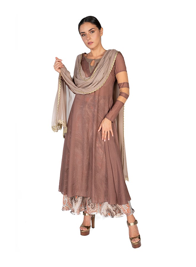 Sana'a Kayum Swissery Cotton Kali Kurta Brown  - Image 1
