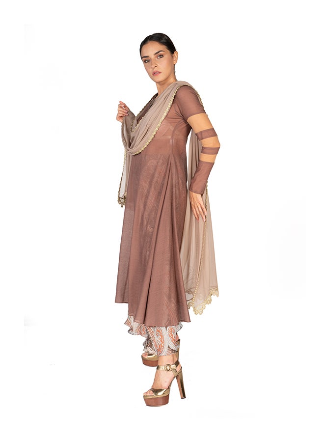 Sana'a Kayum Swissery Cotton Kali Kurta Brown  - Image 2