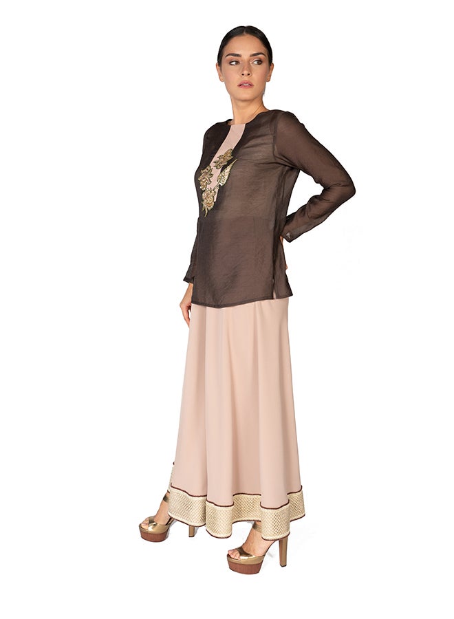 Sana'a Kayum - Embroidered Swissery Cotton Kurta Coffee Brown - Image 1