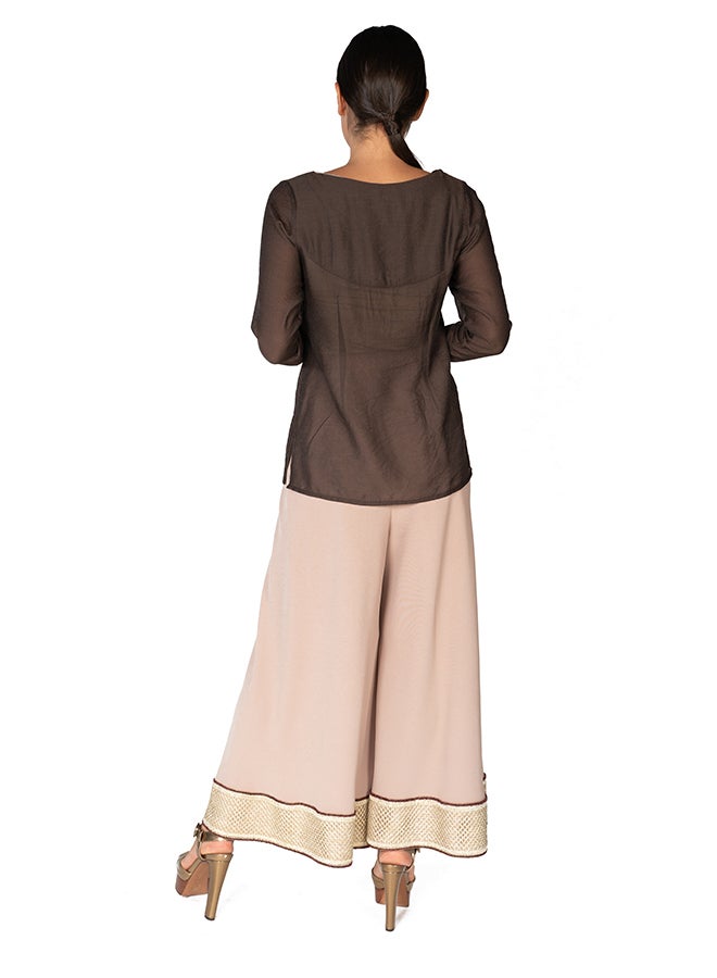 Sana'a Kayum - Embroidered Swissery Cotton Kurta Coffee Brown - Image 1