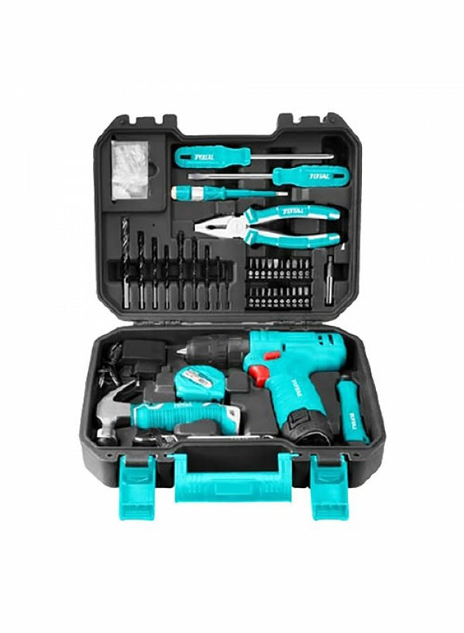 TOTAL 81-Piece THKTHP10812 Lithium Battery Drill Screwdriver Set Light Blue/Black 