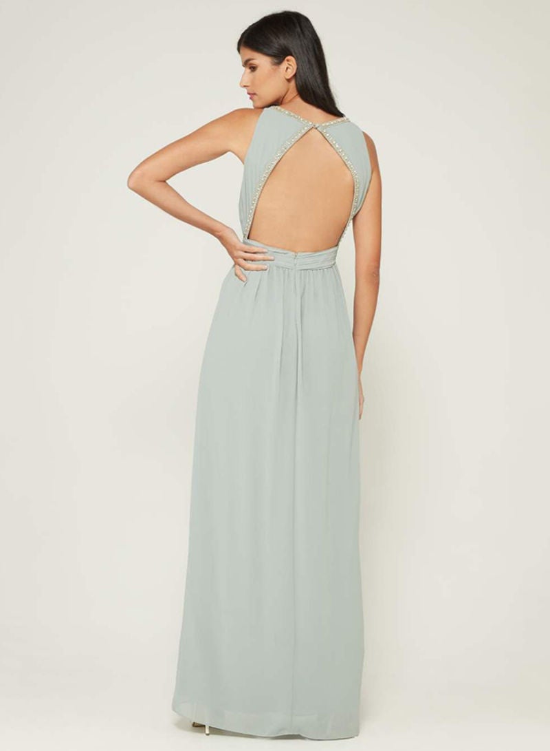 Sallie Pleated V Neck Dress Grey