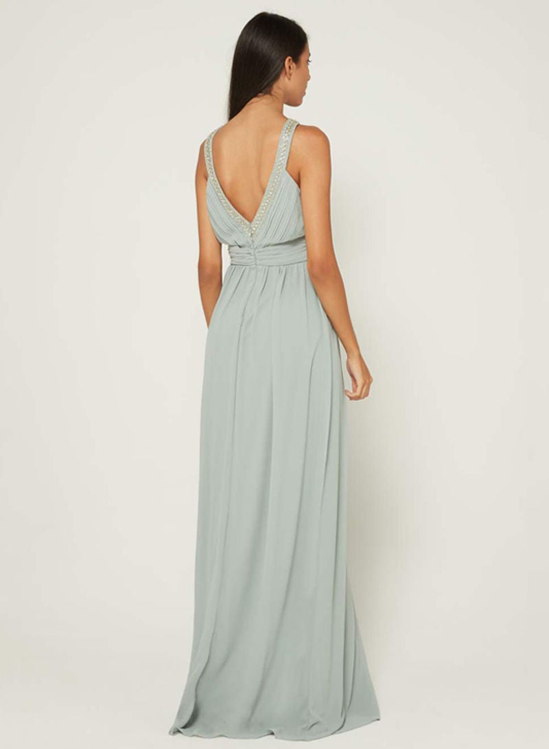 Sallie Pleated V Neck Dress Grey