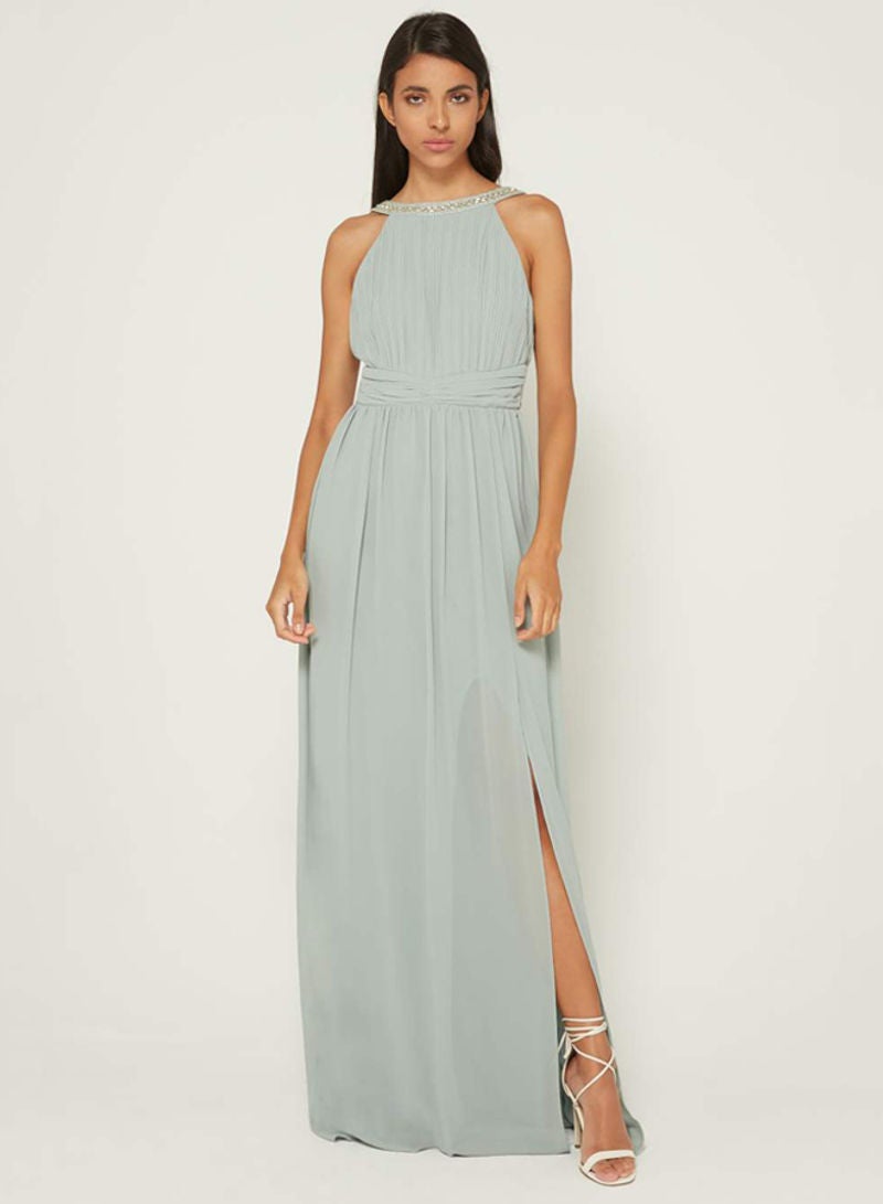 Sallie Pleated V Neck Dress Grey