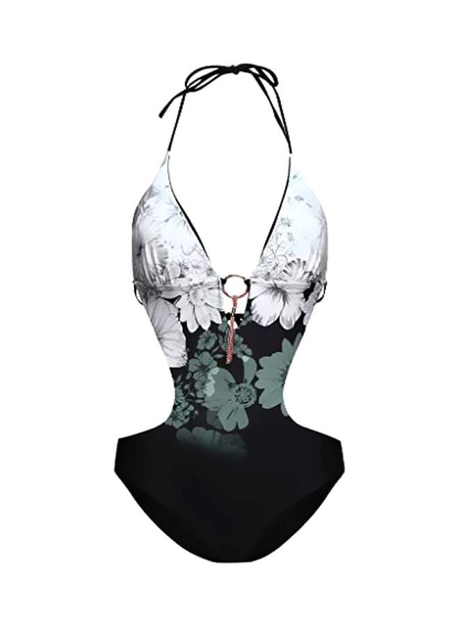 Generic Floral Printed Monokini Black/White  - Image 1