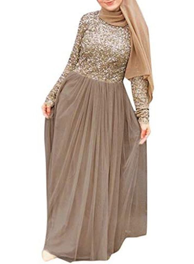 فستان للحفلات المسائية . بني/ذهبي - Image 1