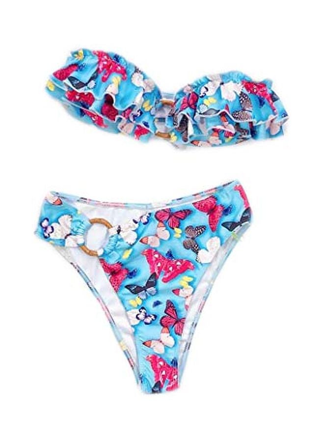 2-Piece Printed Push-Up Bikini Set Blue/Pink/White - Image 1