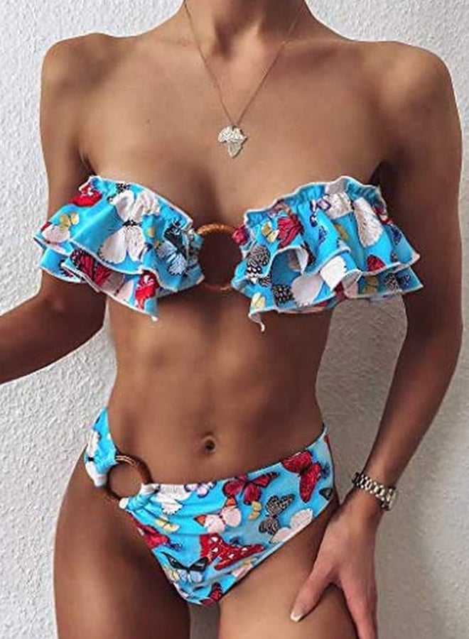 2-Piece Printed Push-Up Bikini Set Blue/Pink/White - Image 2