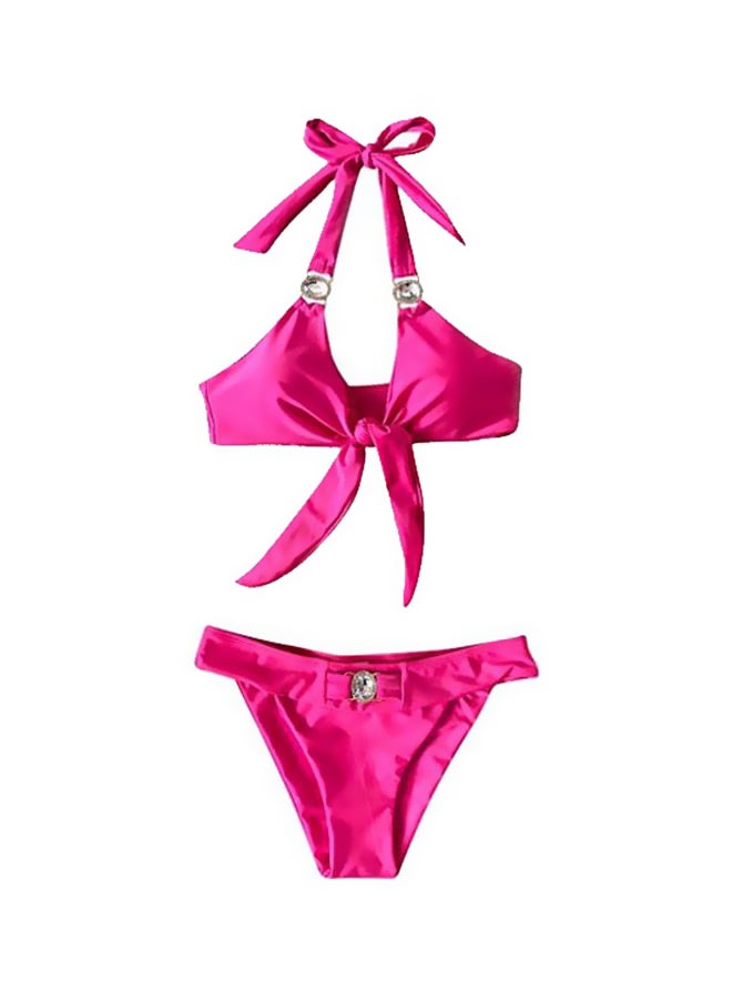 10 Pack Rhinestone Studded Bikini Top And Bottom Pink/Clear - Image 1