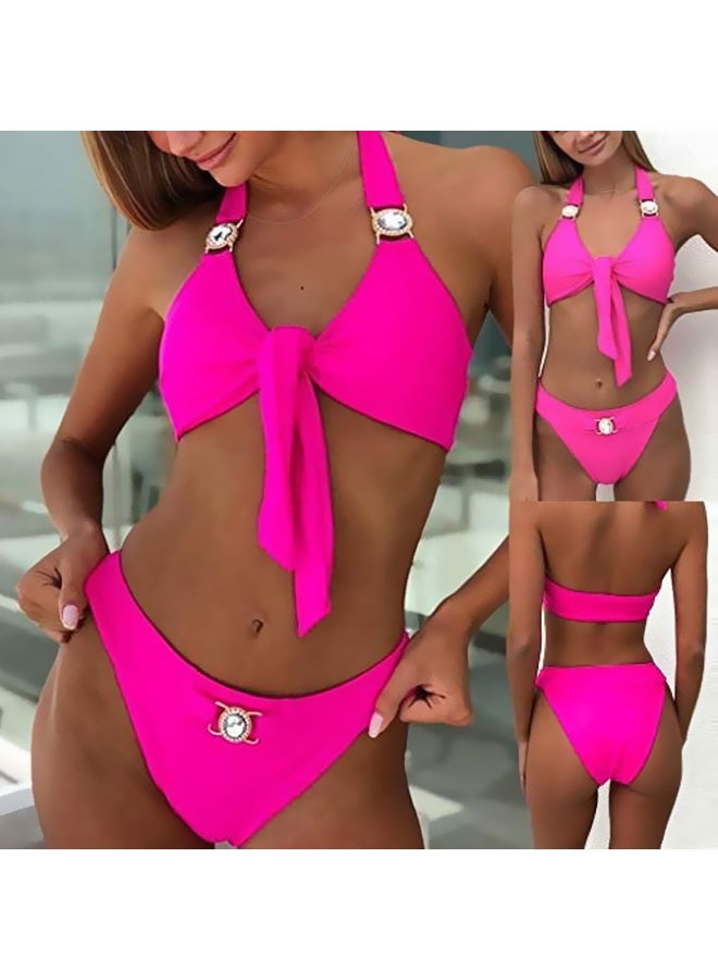 10 Pack Rhinestone Studded Bikini Top And Bottom Pink/Clear - Image 2