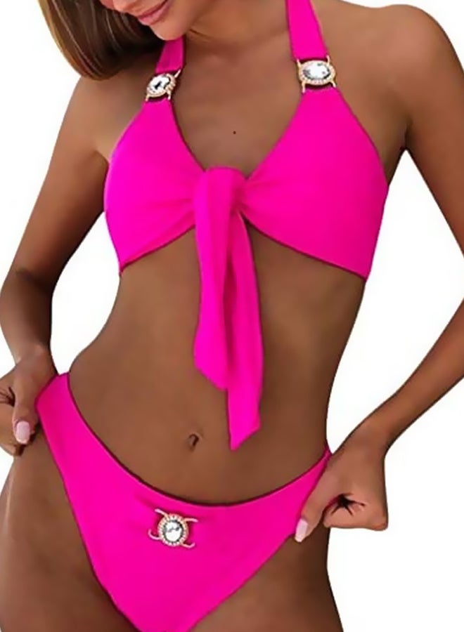 10 Pack Rhinestone Studded Bikini Top And Bottom Pink/Clear - Image 3
