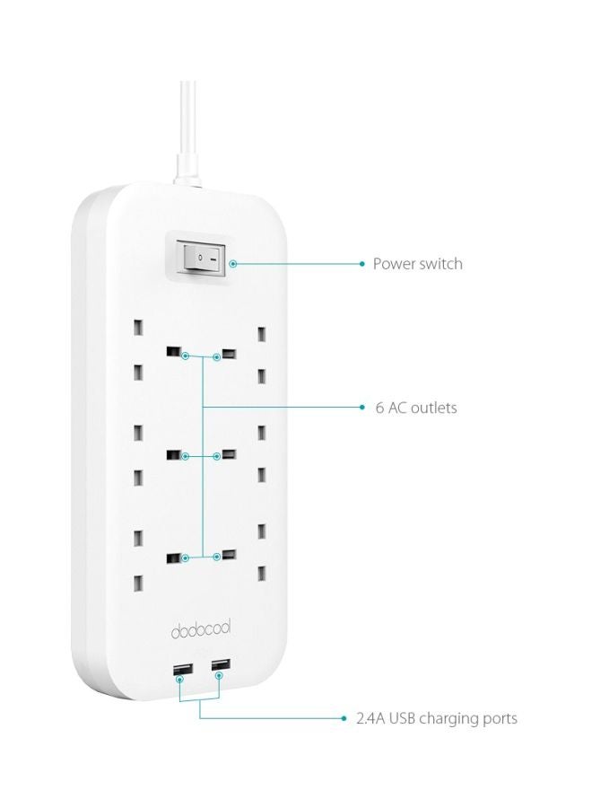 دودوكول موصل تيار ذكي ب6 اتجاهات مع شاحن USB أبيض  - Image 2