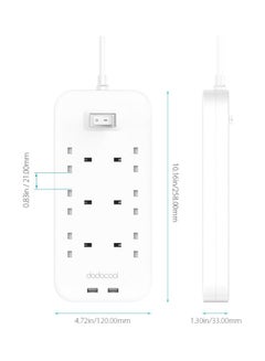 dodocool Smart 6 Way Power Strip With USB Charger White  - Image 3