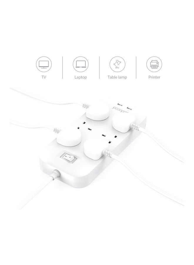 دودوكول موصل تيار ذكي ب6 اتجاهات مع شاحن USB أبيض  - Image 5