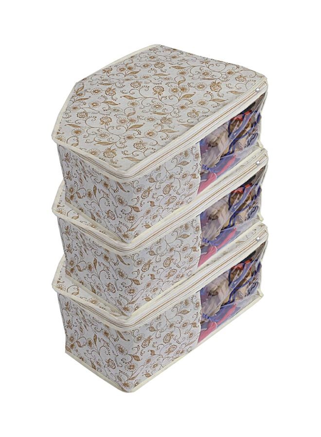 Kuber Industries 3 Piece Metallic Print Non Woven Clothes Storage Bag -Wardrobe Organizer Beige 38x28x18.5cm  - Image 1