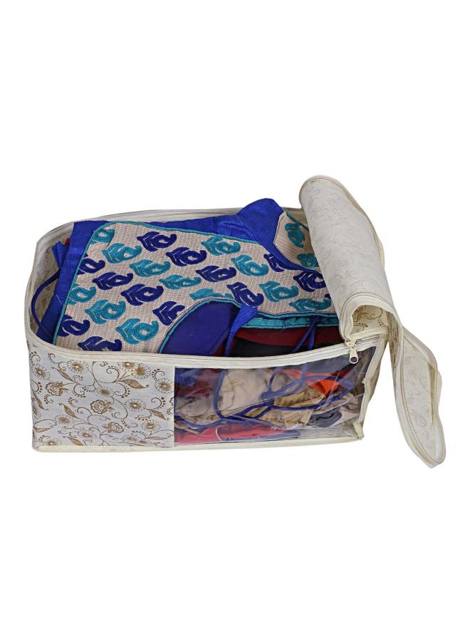 Kuber Industries 3 Piece Metallic Print Non Woven Clothes Storage Bag -Wardrobe Organizer Beige 38x28x18.5cm  - Image 4