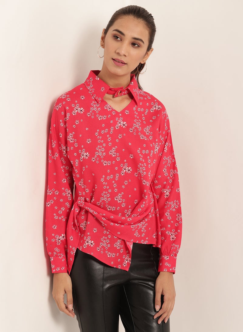 Aila Floral Print Long Sleeves Blouse Red  - Image 1
