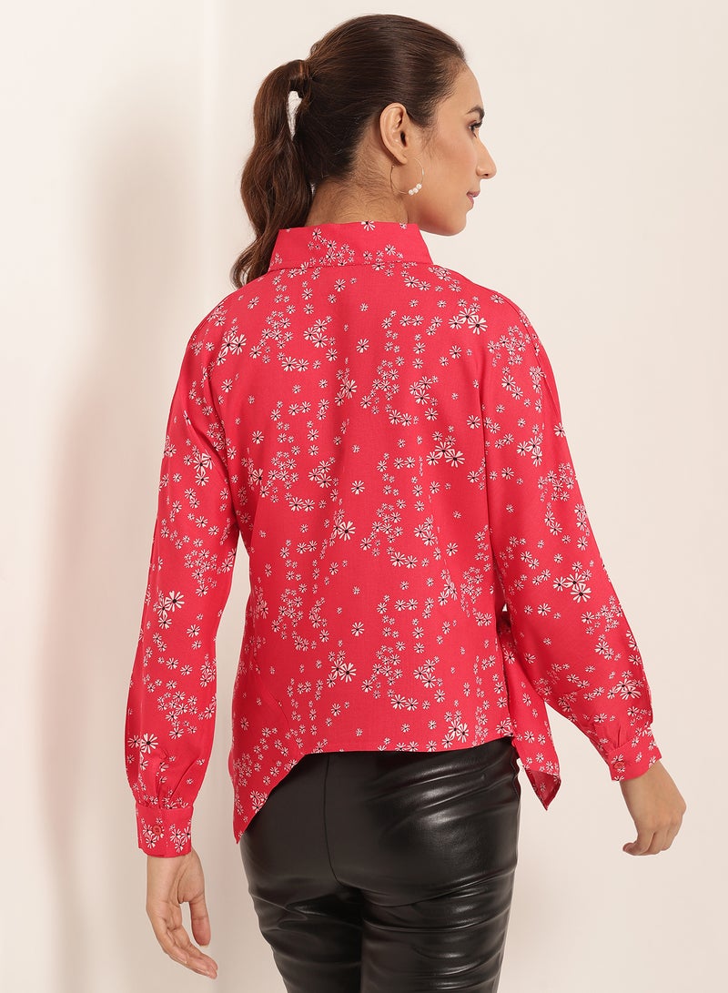 Aila Floral Print Long Sleeves Blouse Red  - Image 2