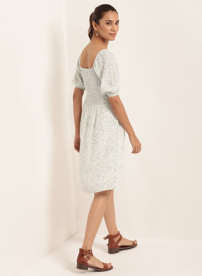 Aila Floral Print Short Sleeves Dress White - Image 2