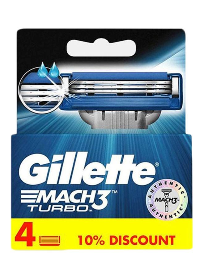 Gillette 4-Piece Mach3 Turbo Razor Blades Blue/Silver - Image 1