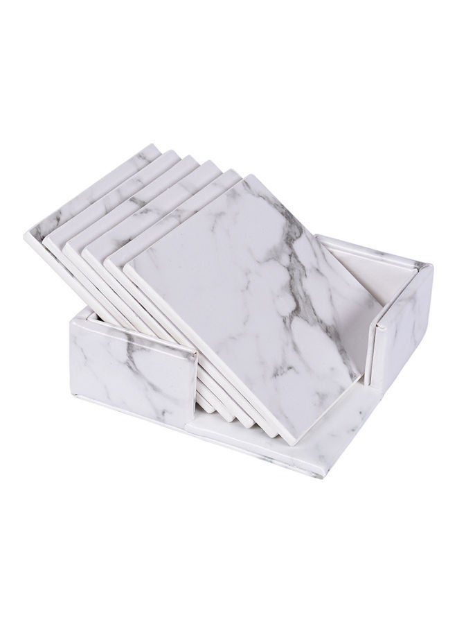6-Piece Square Coaster With Holder White/Grey 13 x 4 x 13cm