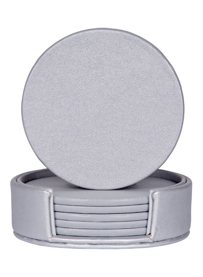 6-Piece Round Coaster With Holder Silver 13.50 x 3.80 x 11.50cm