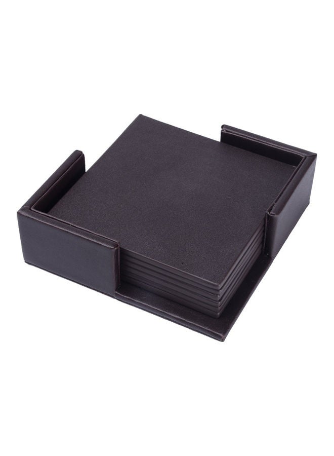 6-Piece Square Coaster With Holder Brown 13 x 4 x 13cm