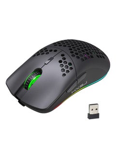 ماوس ألعاب لاسلكي 2.4 جيجا بتصميم مريح مزود بإضاءة متعددة الألوان RGB مع مستقبل نانو أسود/فضي