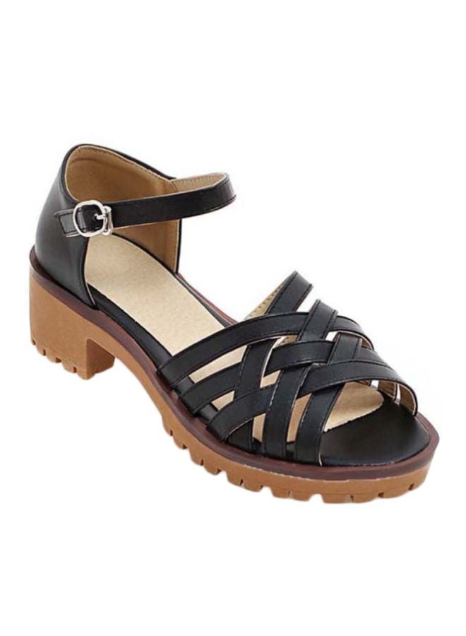HUSK'SWARE - Leather Block Heels Sandals Black - Image 1