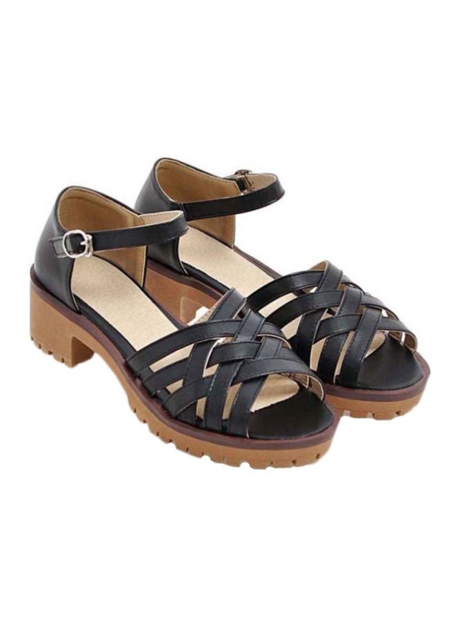 HUSK'SWARE - Leather Block Heels Sandals Black - Image 1
