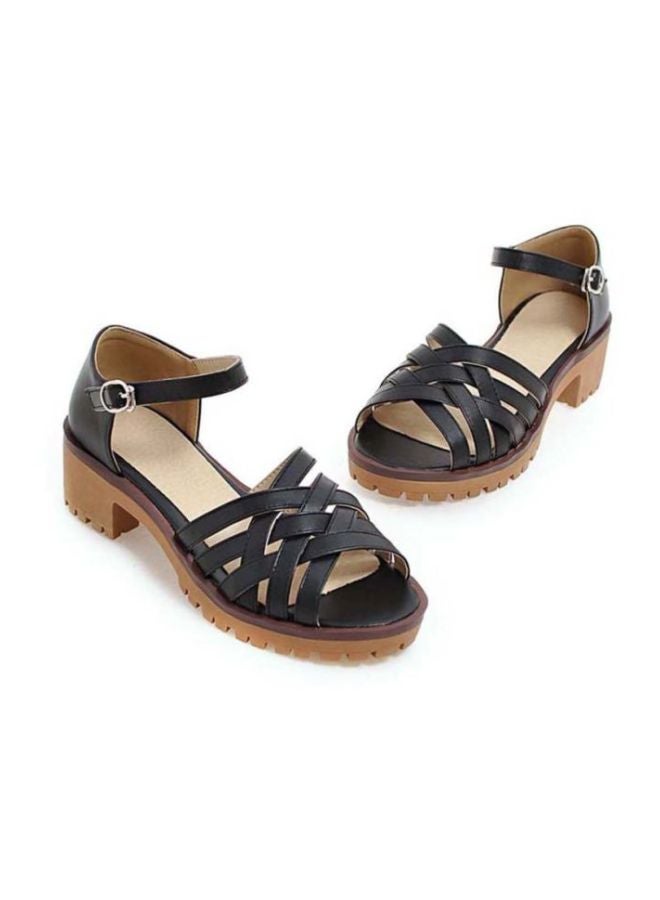 HUSK'SWARE - Leather Block Heels Sandals Black - Image 1