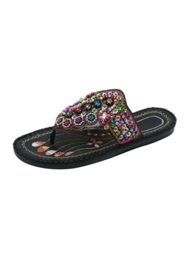 HUSK'SWARE - Beaded Flat Sandals Black - Image 1
