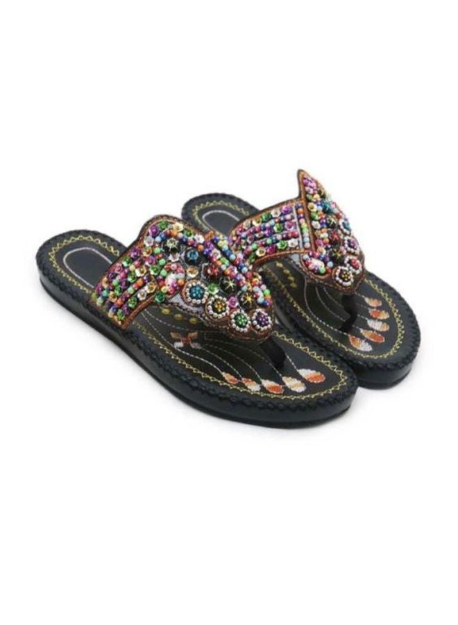 HUSK'SWARE - Beaded Flat Sandals Black - Image 1
