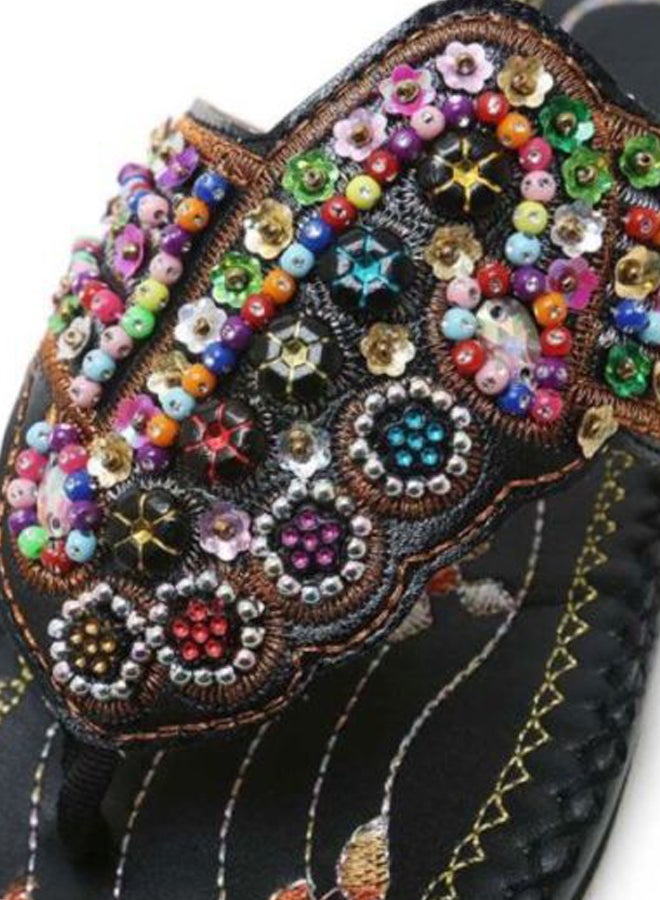 HUSK'SWARE - Beaded Flat Sandals Black - Image 1