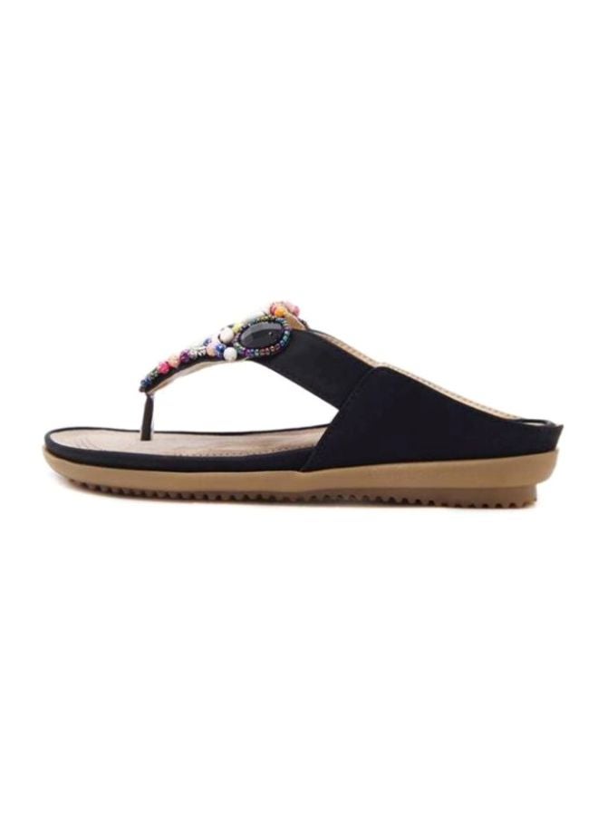 HUSK'SWARE - Stone Studded Slip-On Flat Sandals Beige/Black - Image 1