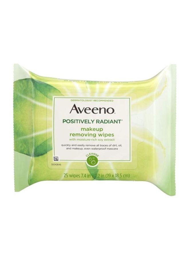 Aveeno Positively Radiant Makeup Removing Wipe, 25 Count 7.4x7.2inch - Image 1