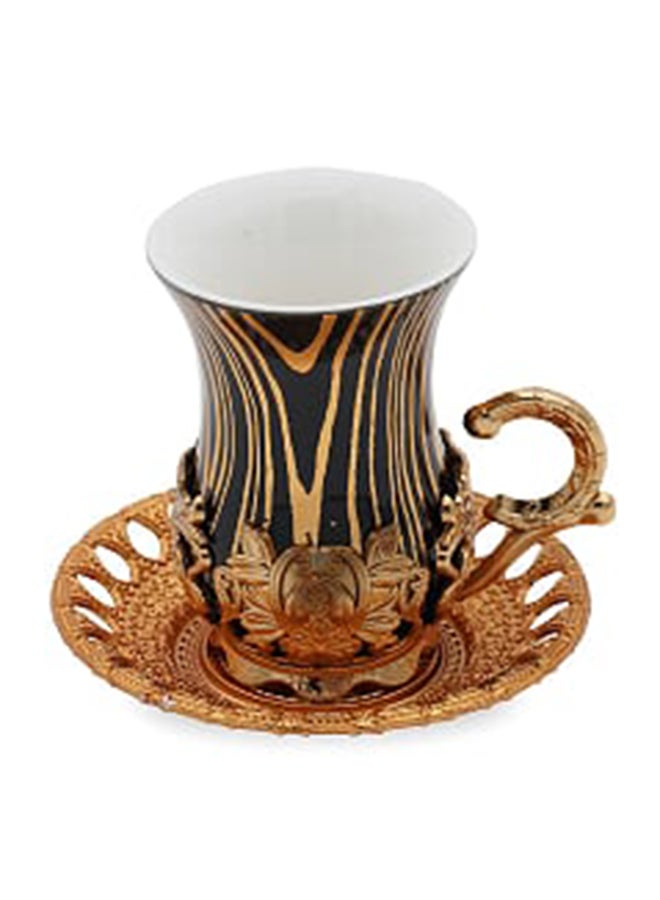 ريفان طقم فناجين وصحون شاي مكون من 12 قطعة أسود/ذهبي - Image 2