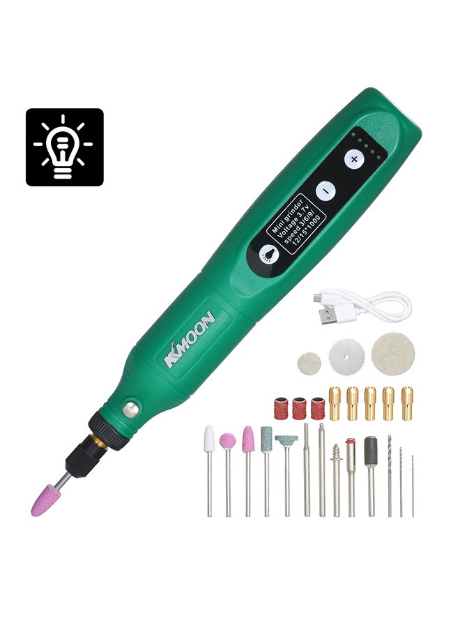 5-Speed Speed Speed Adjustment Mini Electric Grinder Tool Set USB Charging Grinding Machine for Jade Carving Wood Punching Metal Grinding Polishing Green 21.0x7.0x5.5cm  - Image 1