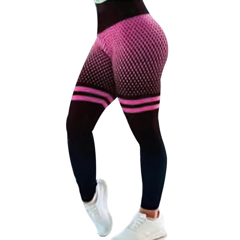 Generic Women Grid Pattern High Waist Sport Exercise Fitness Running Yoga Leggings Pants 20*10*20cm  - Image 3