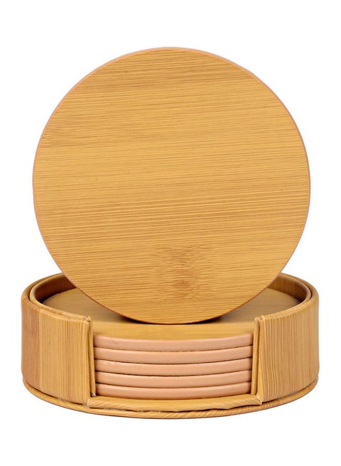 6-Piece Round Coaster With Holder Yellow 13.50 x 3.80 x 11.50cm