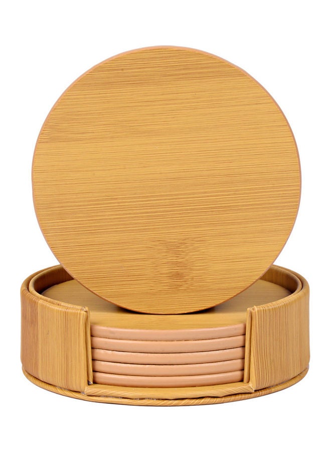 6-Piece Round Coaster With Holder Yellow 13.50 x 3.80 x 11.50cm