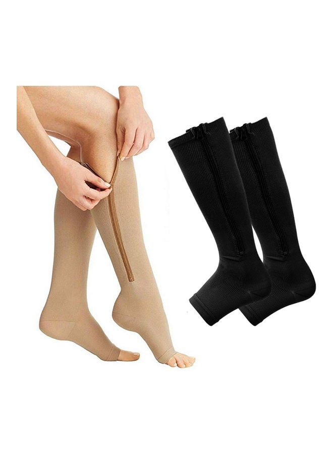Generic 2 Pair Compression Socks Zipper Leg Calf Sleeves Toeless for Running Hiking Climbing Driving Standing Flight Swelling Pain Relieve S S - Image 1