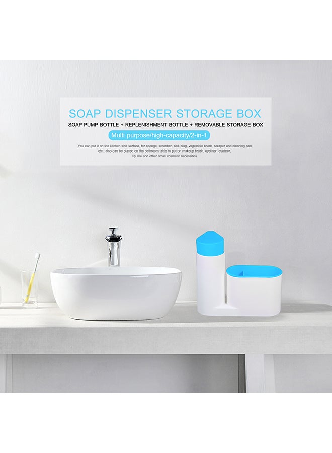 Liquid Dish Soap Dispenser Pump Bottle With Storage Compartments Holds Blue 18.5*6.5*17.3cm  - Image 3
