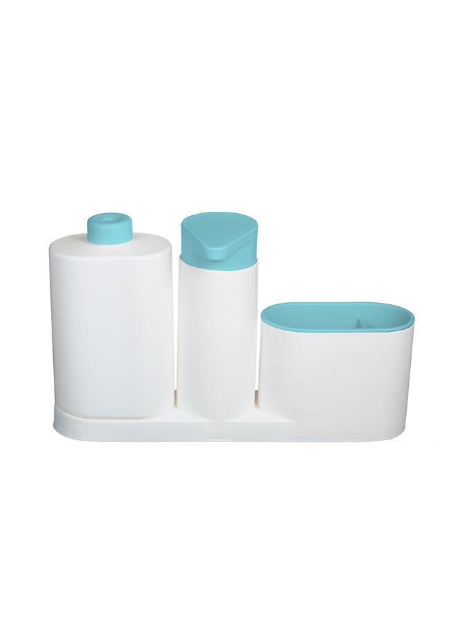 Liquid Dish Soap Dispenser Pump Bottle With Storage Compartments Holds Blue 27.5*6.5*17.5cm  - Image 1
