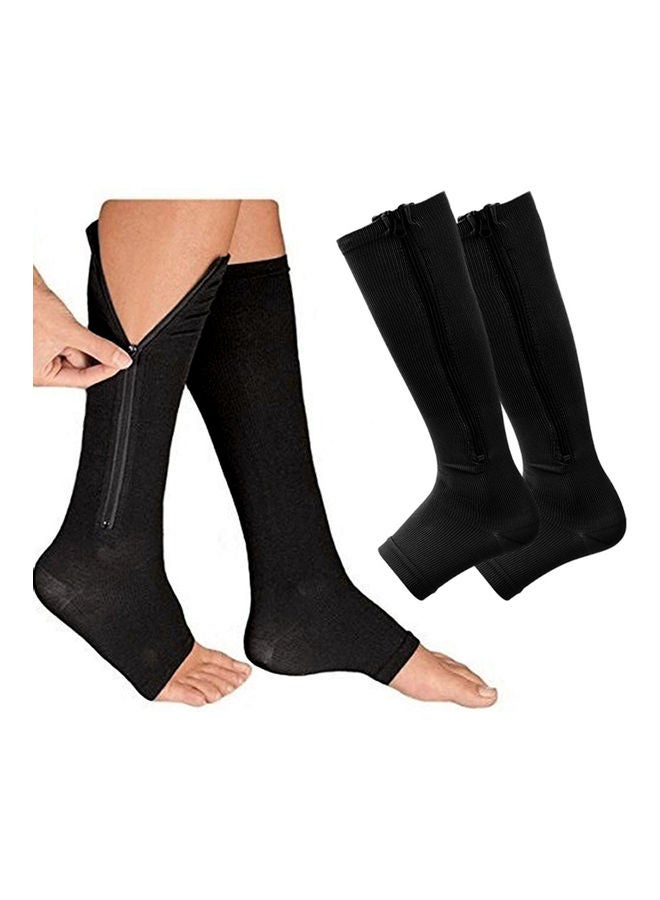 Generic 2 Pair Compression Socks Zipper Leg Calf Sleeves Toeless for Running Hiking Climbing Driving Standing Flight Swelling Pain Relieve 2XL 2XL  - Image 1