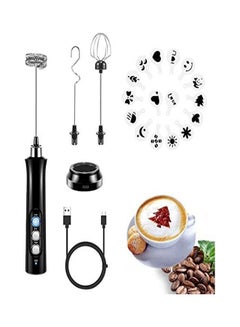 Rechargeable Milk Frother 3 Speeds Handheld Foam Maker With Stainless Whisk Durable Frother Drink Mixer Black 29.8 x 5.3cm