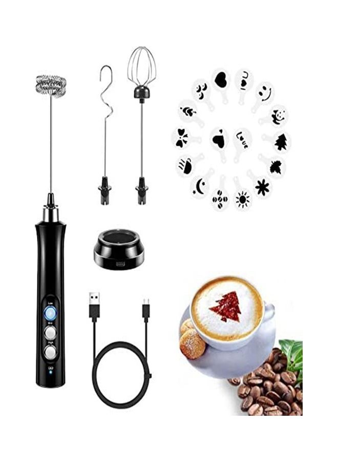Generic - Rechargeable Milk Frother 3 Speeds Handheld Foam Maker With Stainless Whisk Durable Frother Drink Mixer Black 29.8 x 5.3cm - Image 1
