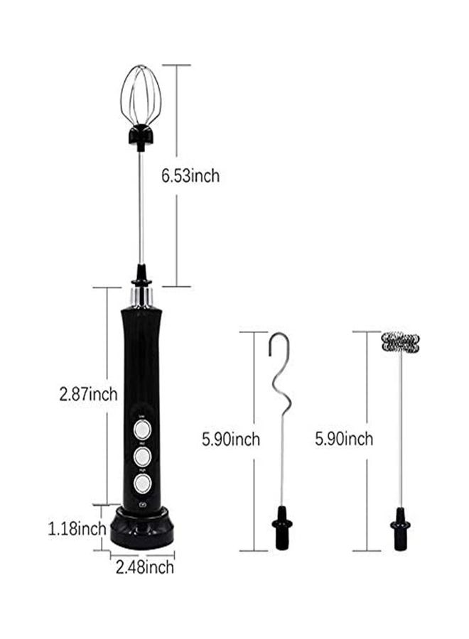 Generic - Rechargeable Milk Frother 3 Speeds Handheld Foam Maker With Stainless Whisk Durable Frother Drink Mixer Black 29.8 x 5.3cm - Image 1