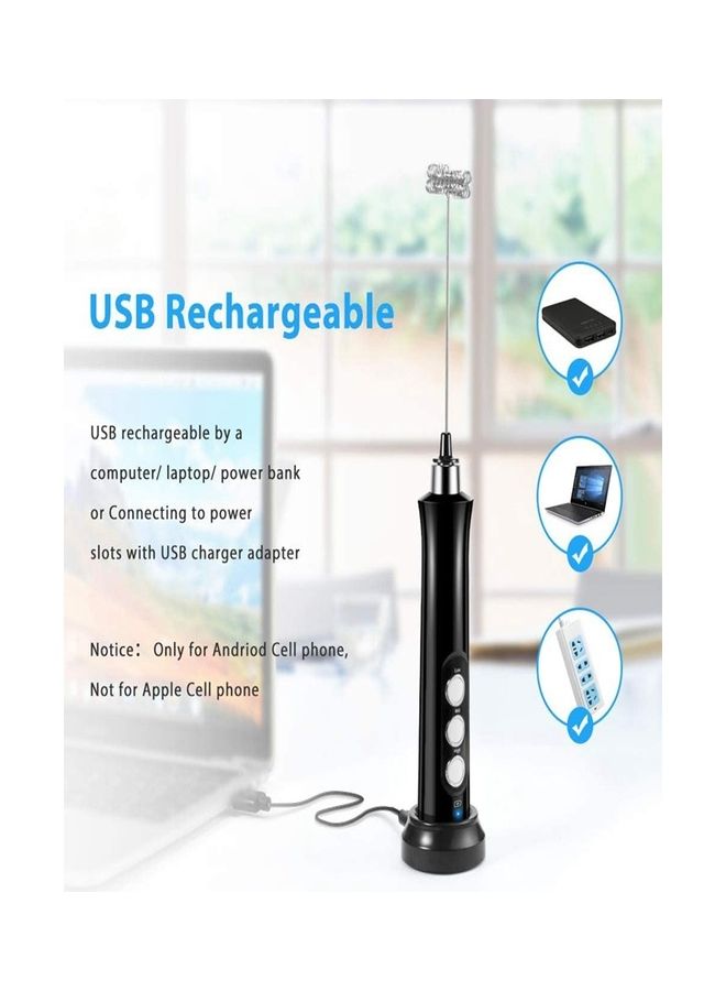 Generic - Rechargeable Milk Frother 3 Speeds Handheld Foam Maker With Stainless Whisk Durable Frother Drink Mixer Black 29.8 x 5.3cm - Image 1