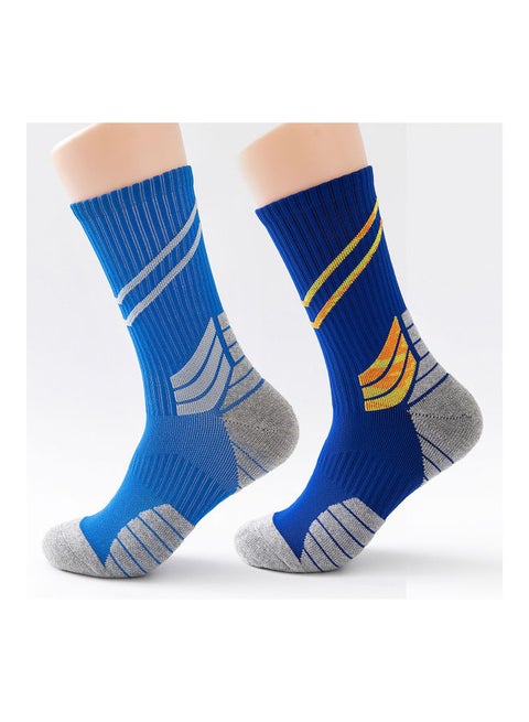 Men Cycling Socks Striped Elastic Breathable Anti-Slip Towel Bottom Running Basketball Sports Stockings Two Pairs 19*3*18cm